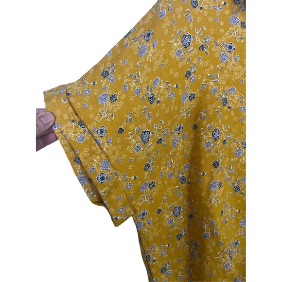 Rachel Zoe Women’s Boxy Button Up Shirt L 100% Linen Yellow Blue Cottagecore - Picture 6 of 7